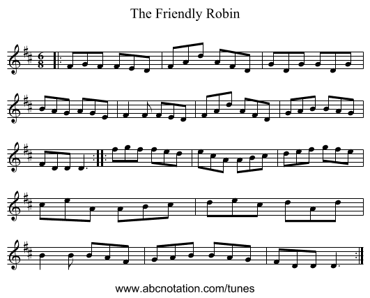 The Friendly Robin - staff notation