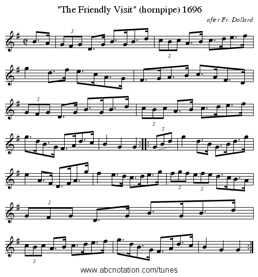 The Friendly Visit (hornpipe) 1696 - staff notation