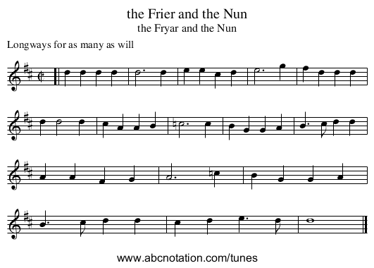 the Frier and the Nun - staff notation