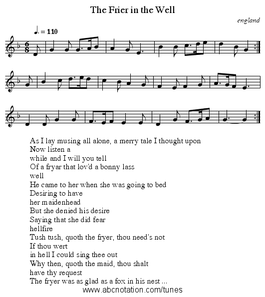 The Frier in the Well - staff notation