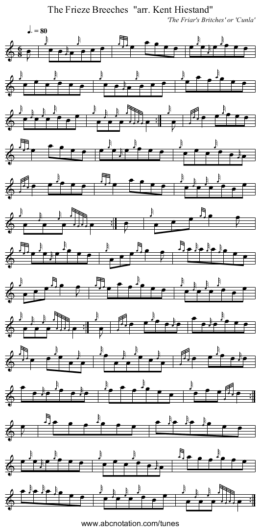 The Frieze Breeches  arr. Kent Hiestand - staff notation