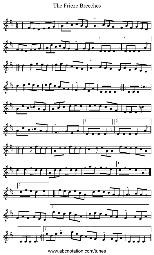 The Frieze Breeches - staff notation