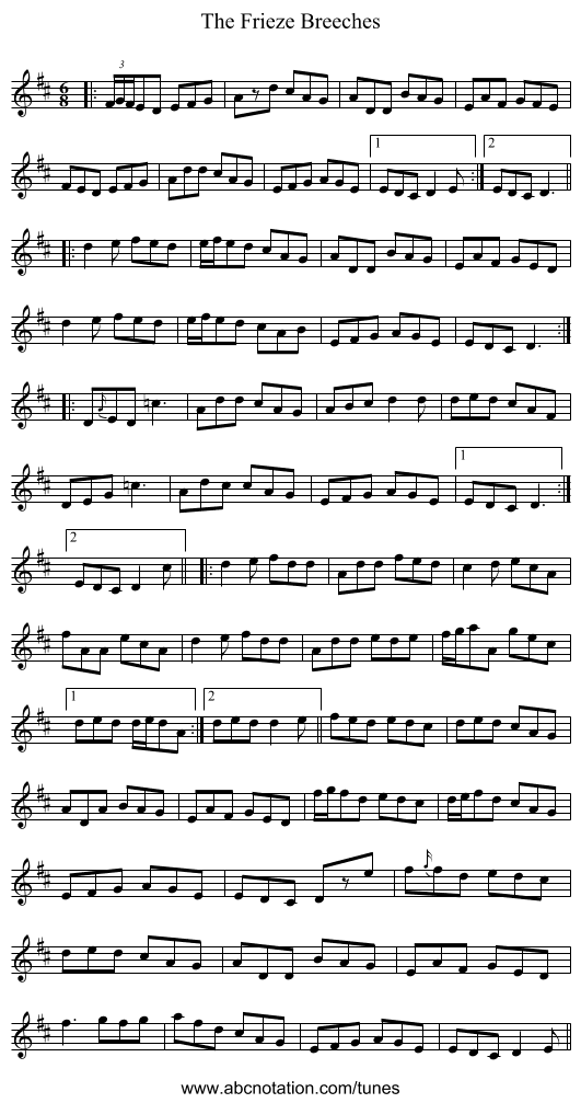 The Frieze Breeches - staff notation