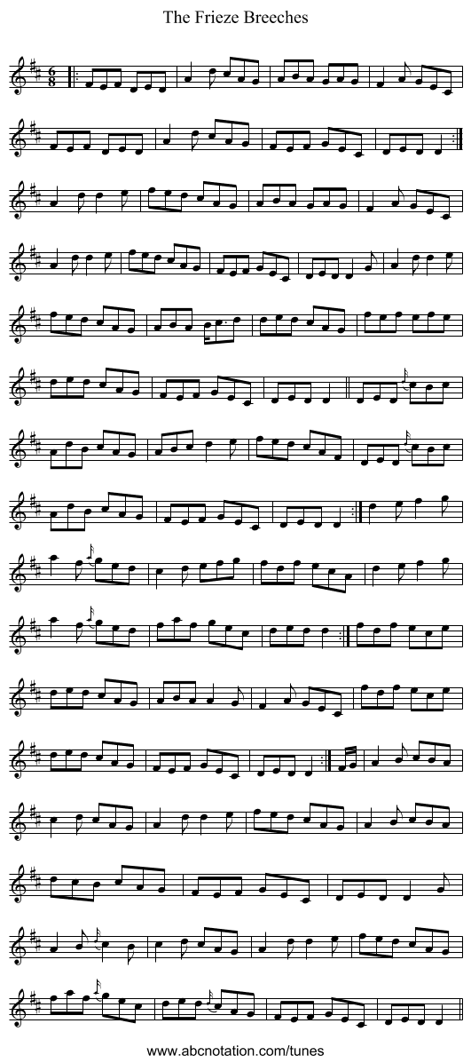 The Frieze Breeches - staff notation