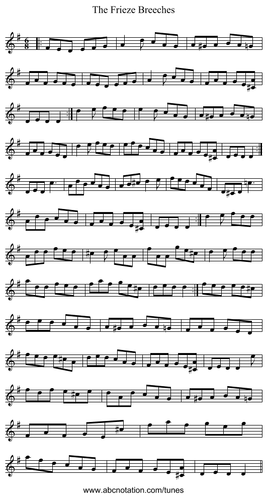 The Frieze Breeches - staff notation