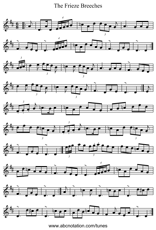 The Frieze Breeches - staff notation