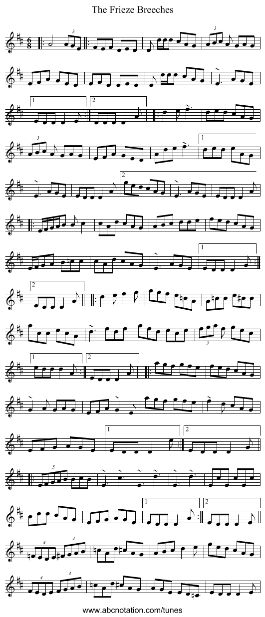 The Frieze Breeches - staff notation