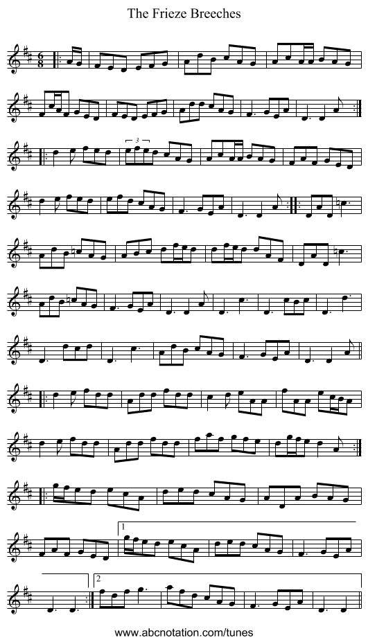 The Frieze Breeches - staff notation