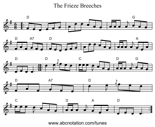 The Frieze Breeches - staff notation