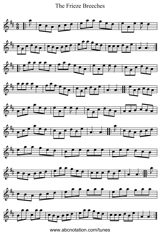 The Frieze Breeches - staff notation