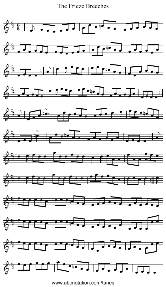 The Frieze Breeches - staff notation