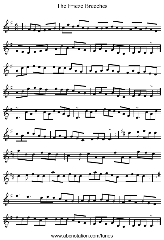 The Frieze Breeches - staff notation