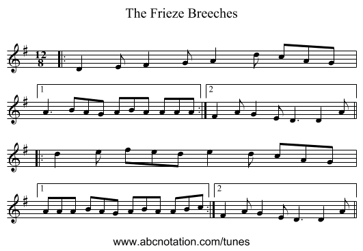 The Frieze Breeches - staff notation