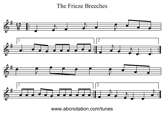The Frieze Breeches - staff notation