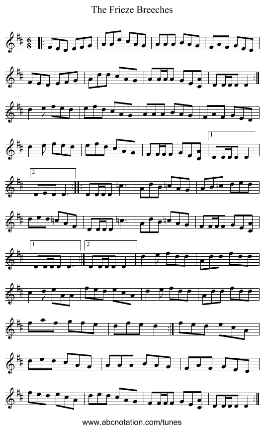 The Frieze Breeches - staff notation