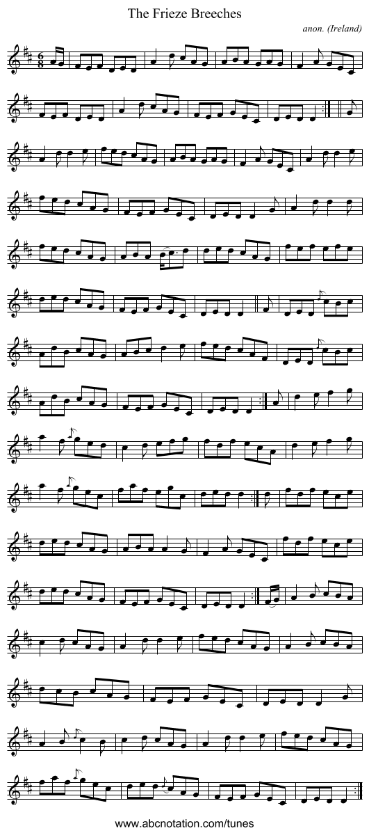 The Frieze Breeches - staff notation