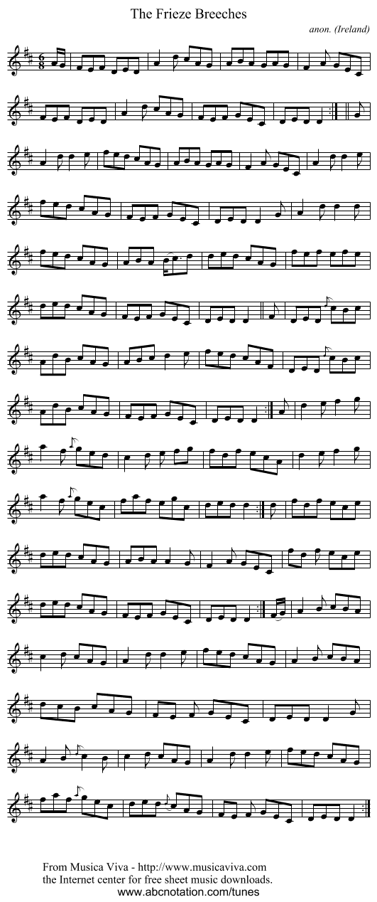 The Frieze Breeches - staff notation