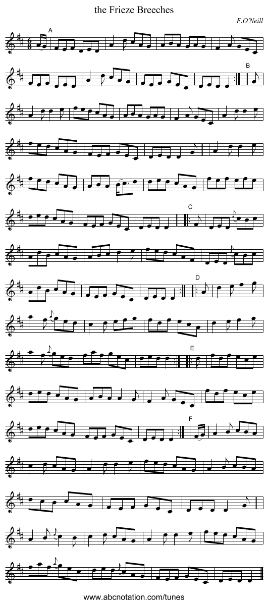 the Frieze Breeches - staff notation