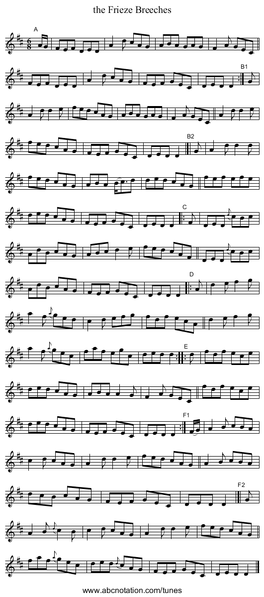 the Frieze Breeches - staff notation