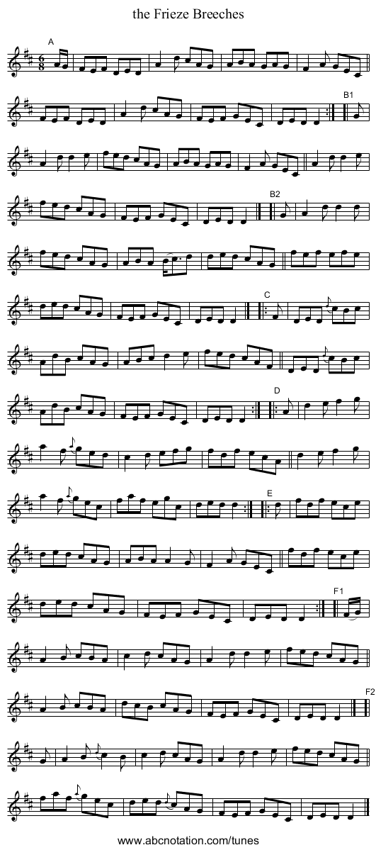 the Frieze Breeches - staff notation