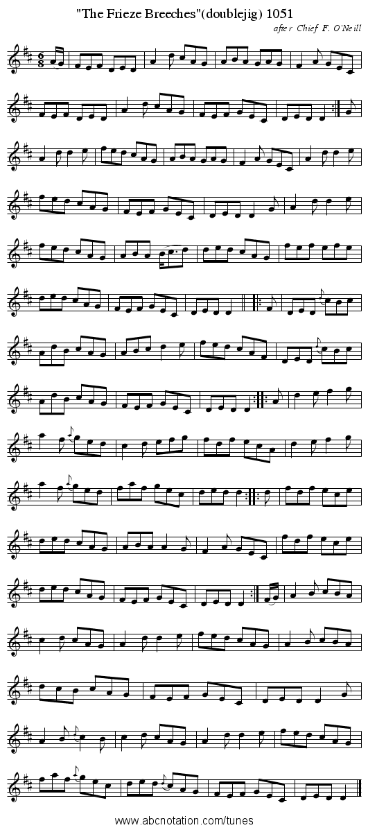 The Frieze Breeches(doublejig) 1051 - staff notation