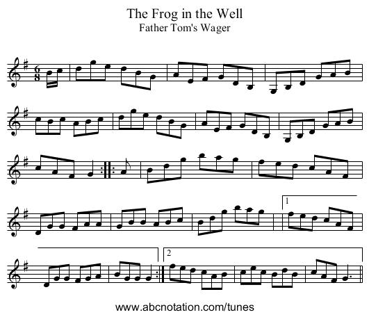 The Frog in the Well - staff notation