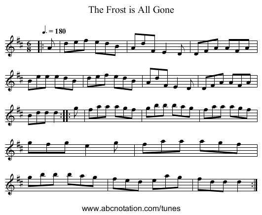 The Frost is All Gone - staff notation