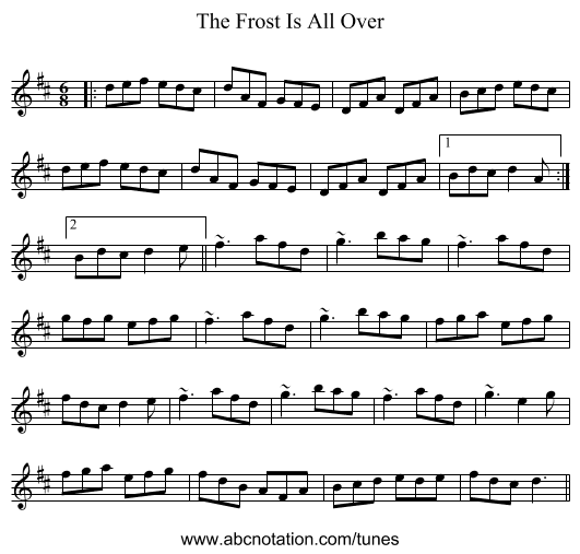 The Frost Is All Over - staff notation