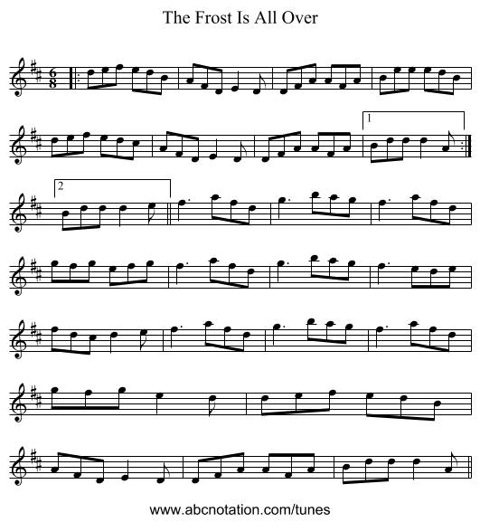 The Frost Is All Over - staff notation