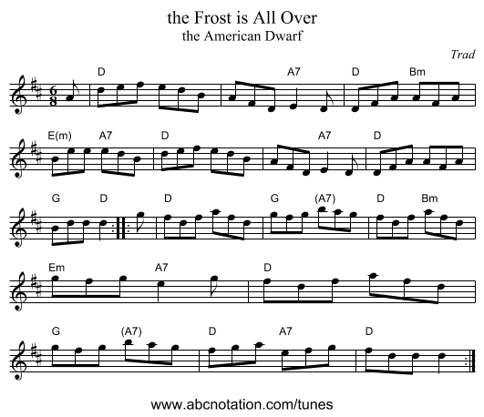 the Frost is All Over - staff notation