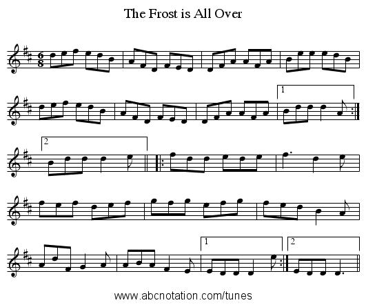 The Frost is All Over - staff notation