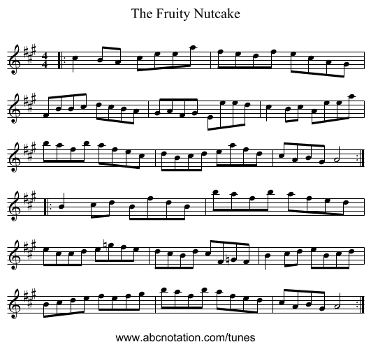 The Fruity Nutcake - staff notation