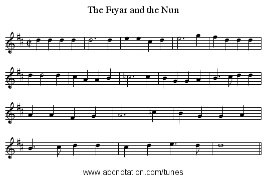 The Fryar and the Nun - staff notation