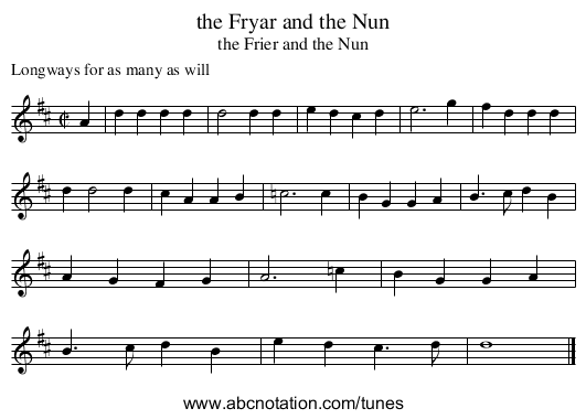 the Fryar and the Nun - staff notation