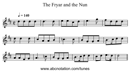 The Fryar and the Nun - staff notation