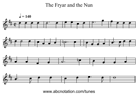 The Fryar and the Nun - staff notation