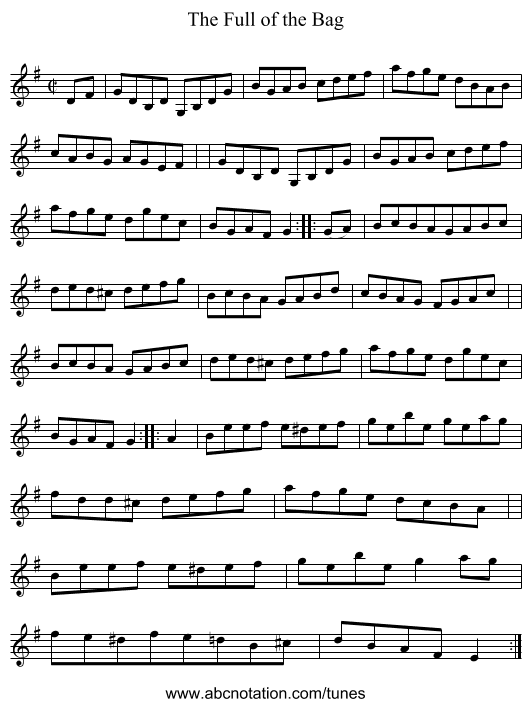 The Full of the Bag - staff notation