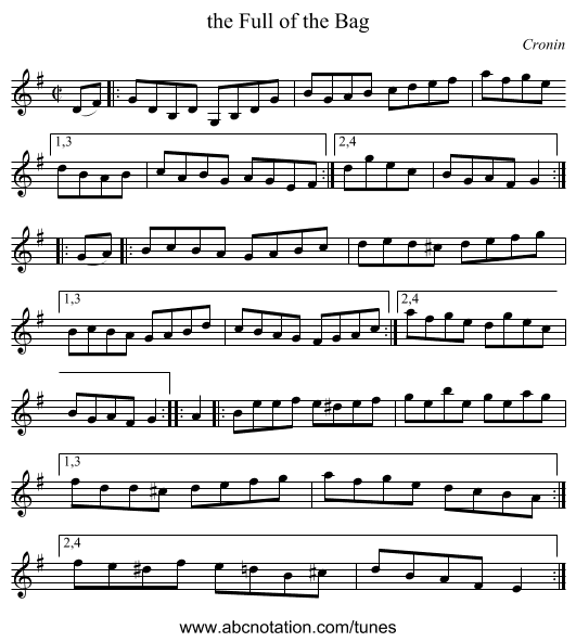 the Full of the Bag - staff notation