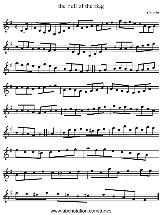 the Full of the Bag - staff notation