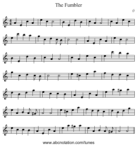 The Fumbler - staff notation