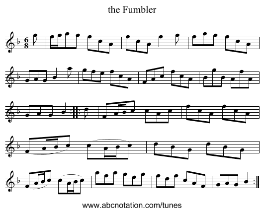 the Fumbler - staff notation