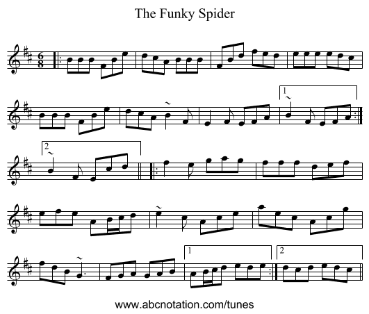 The Funky Spider - staff notation