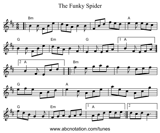 The Funky Spider - staff notation