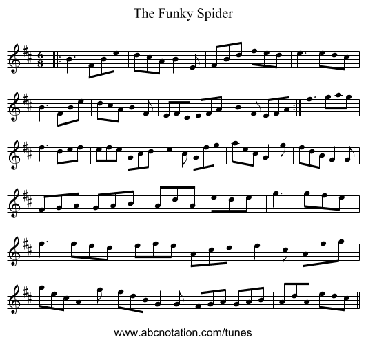 The Funky Spider - staff notation