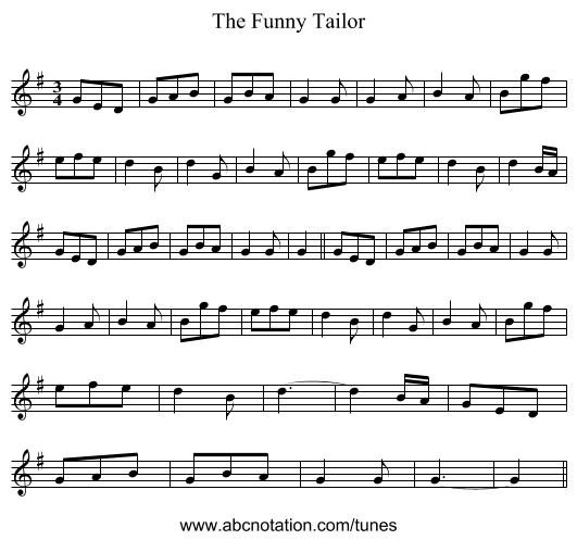 The Funny Tailor - staff notation
