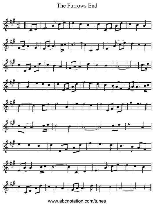 The Furrows End - staff notation