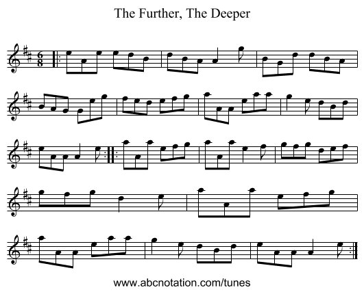 The Further, The Deeper - staff notation