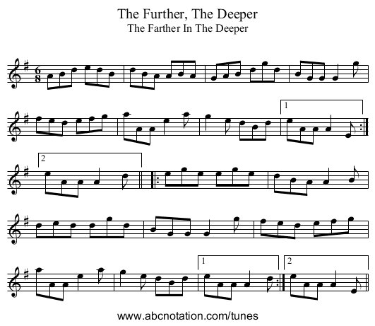 The Further, The Deeper - staff notation