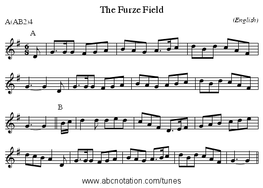 The Furze Field - staff notation