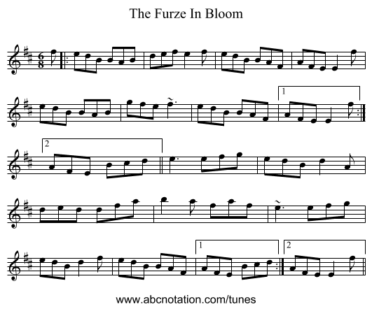 The Furze In Bloom - staff notation